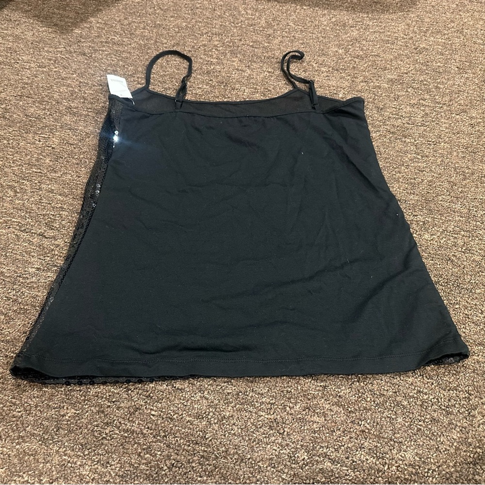 NWT Loft Black Sequin Spaghetti Strap Tank Top L - Picture 3 of 3